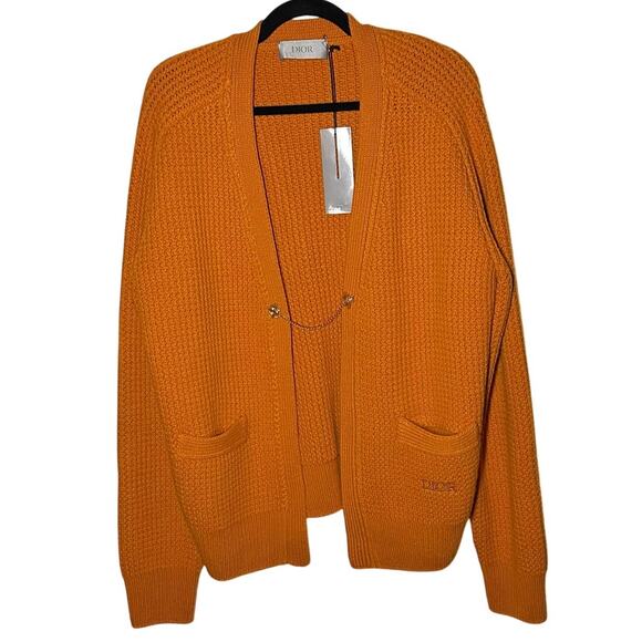 NEW Dior Men's Orange Knit Cardigan Sweater Bee Accent Wool Alpaca Size Large - Picture 1 of 16